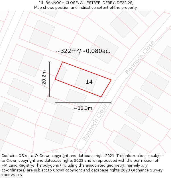 14, RANNOCH CLOSE, ALLESTREE, DERBY, DE22 2SJ: Plot and title map