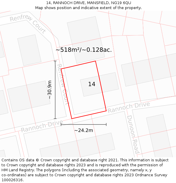 14, RANNOCH DRIVE, MANSFIELD, NG19 6QU: Plot and title map