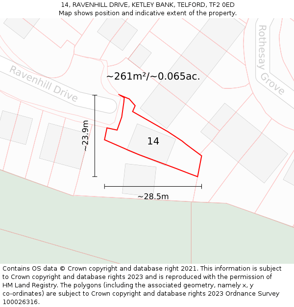 14, RAVENHILL DRIVE, KETLEY BANK, TELFORD, TF2 0ED: Plot and title map