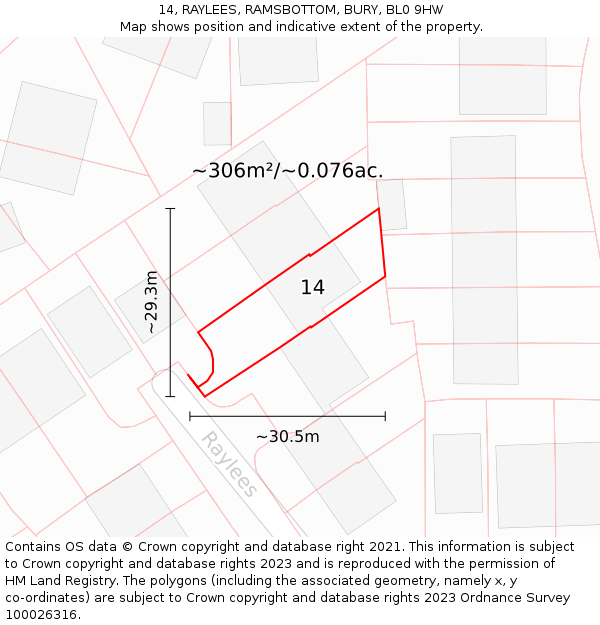 14, RAYLEES, RAMSBOTTOM, BURY, BL0 9HW: Plot and title map