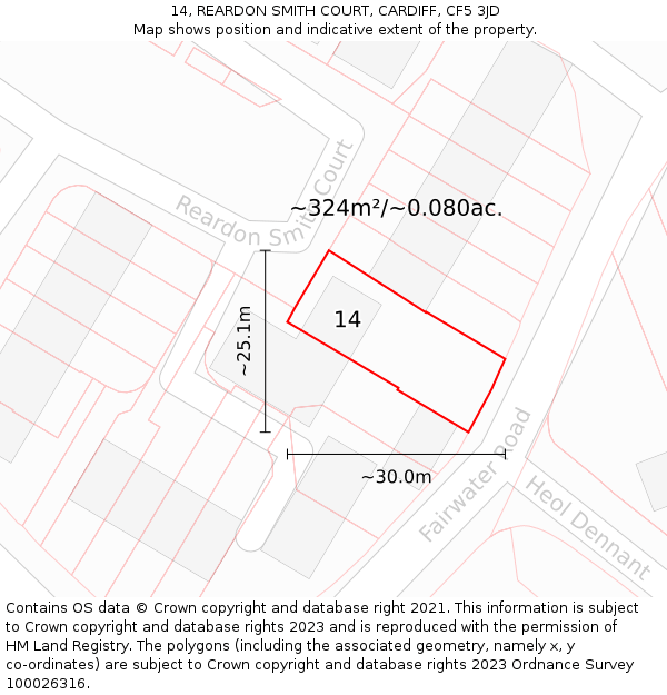 14, REARDON SMITH COURT, CARDIFF, CF5 3JD: Plot and title map