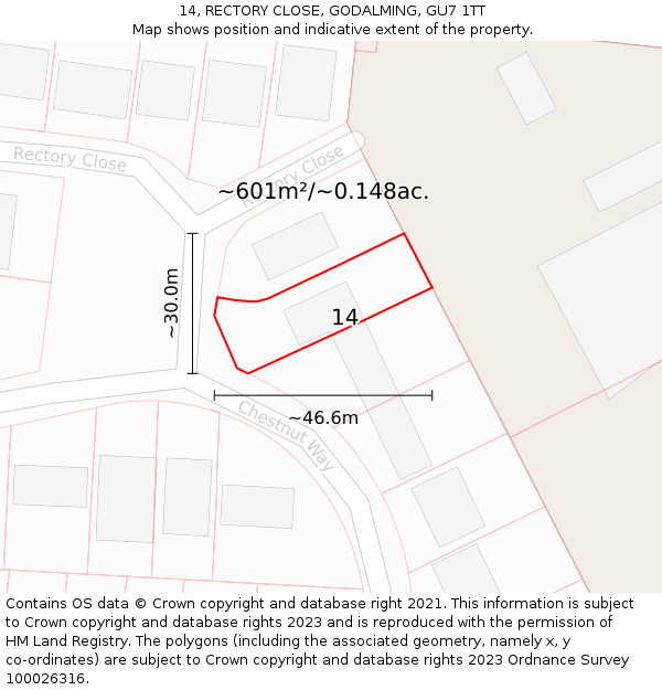 14, RECTORY CLOSE, GODALMING, GU7 1TT: Plot and title map