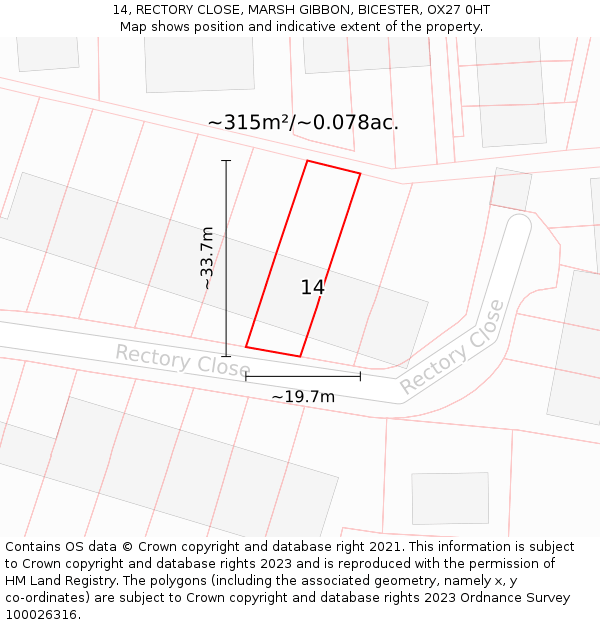 14, RECTORY CLOSE, MARSH GIBBON, BICESTER, OX27 0HT: Plot and title map