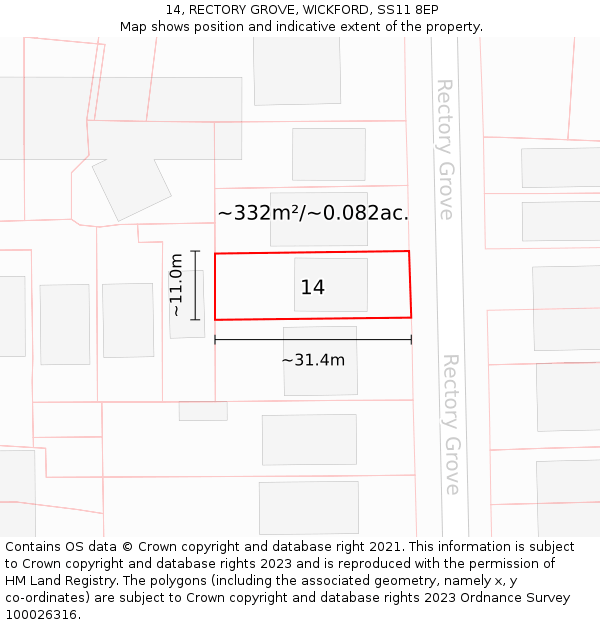 14, RECTORY GROVE, WICKFORD, SS11 8EP: Plot and title map