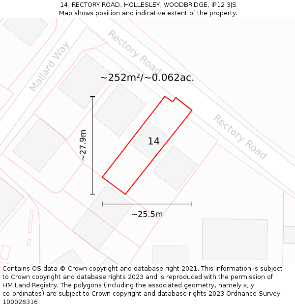 14, RECTORY ROAD, HOLLESLEY, WOODBRIDGE, IP12 3JS: Plot and title map