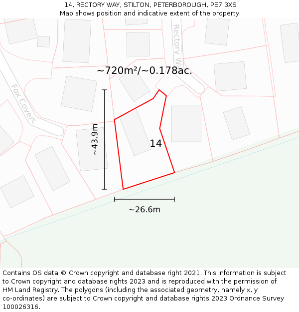14, RECTORY WAY, STILTON, PETERBOROUGH, PE7 3XS: Plot and title map