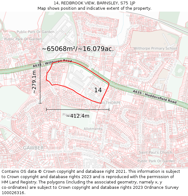 14, REDBROOK VIEW, BARNSLEY, S75 1JP: Plot and title map