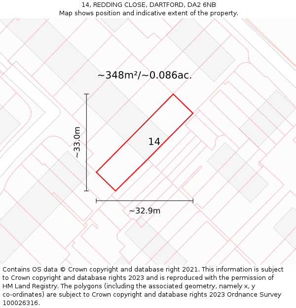 14, REDDING CLOSE, DARTFORD, DA2 6NB: Plot and title map