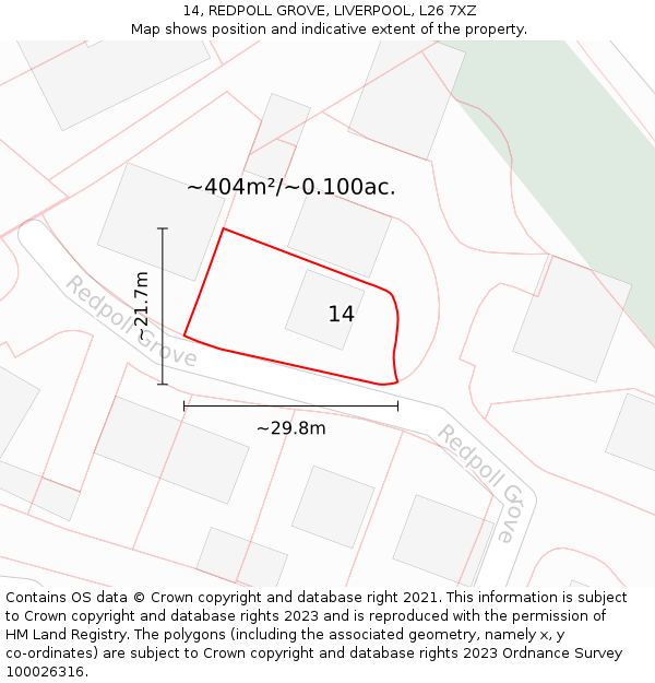 14, REDPOLL GROVE, LIVERPOOL, L26 7XZ: Plot and title map
