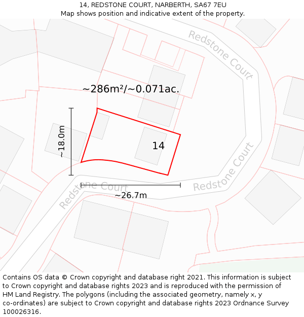 14, REDSTONE COURT, NARBERTH, SA67 7EU: Plot and title map