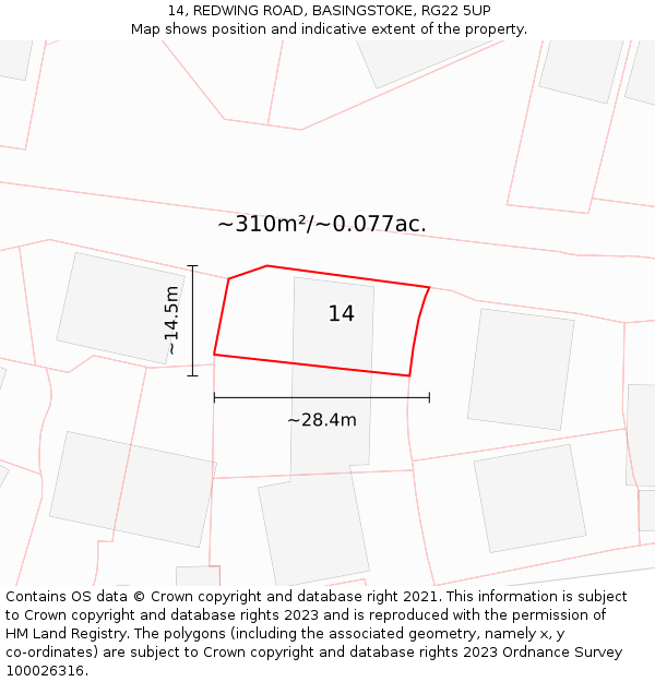 14, REDWING ROAD, BASINGSTOKE, RG22 5UP: Plot and title map
