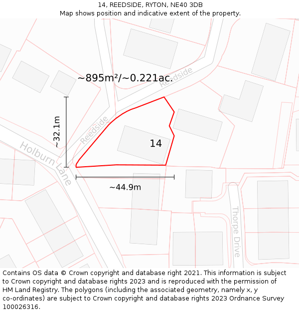 14, REEDSIDE, RYTON, NE40 3DB: Plot and title map