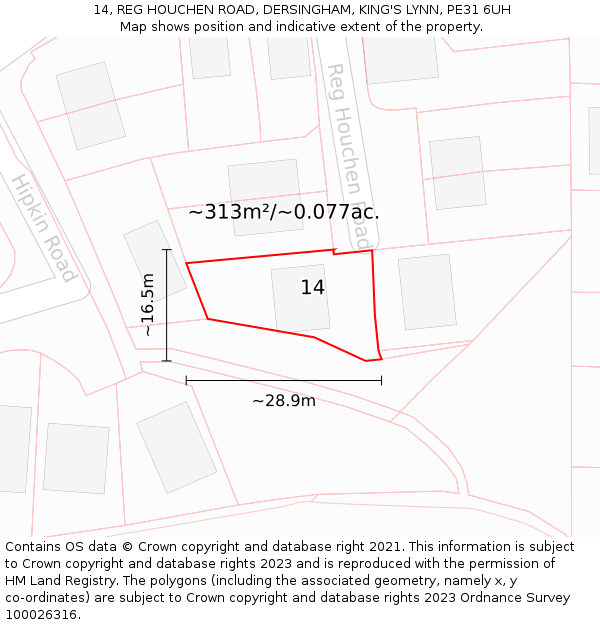 14, REG HOUCHEN ROAD, DERSINGHAM, KING'S LYNN, PE31 6UH: Plot and title map