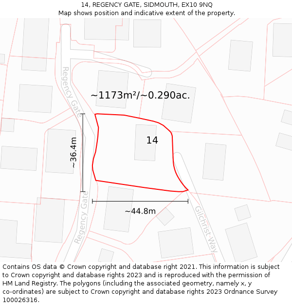 14, REGENCY GATE, SIDMOUTH, EX10 9NQ: Plot and title map