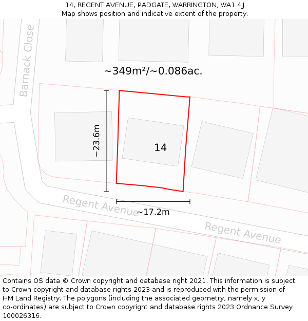 14, REGENT AVENUE, PADGATE, WARRINGTON, WA1 4JJ: Plot and title map