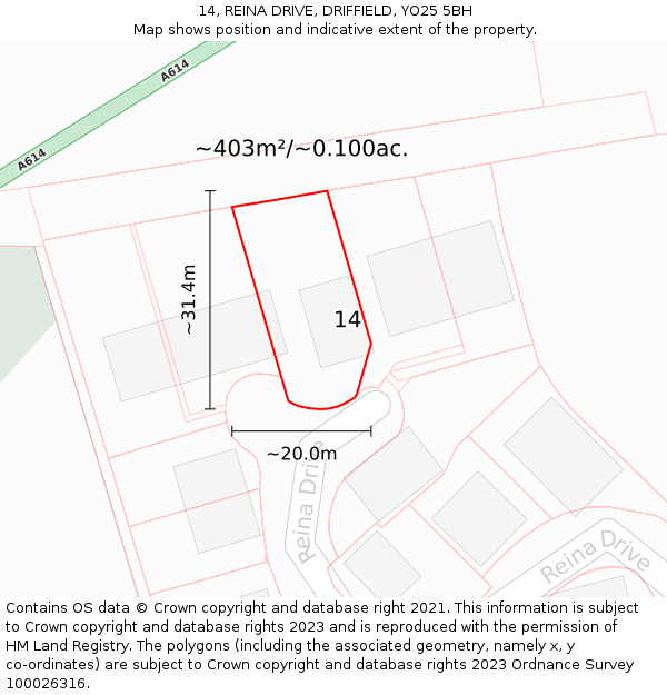 14, REINA DRIVE, DRIFFIELD, YO25 5BH: Plot and title map