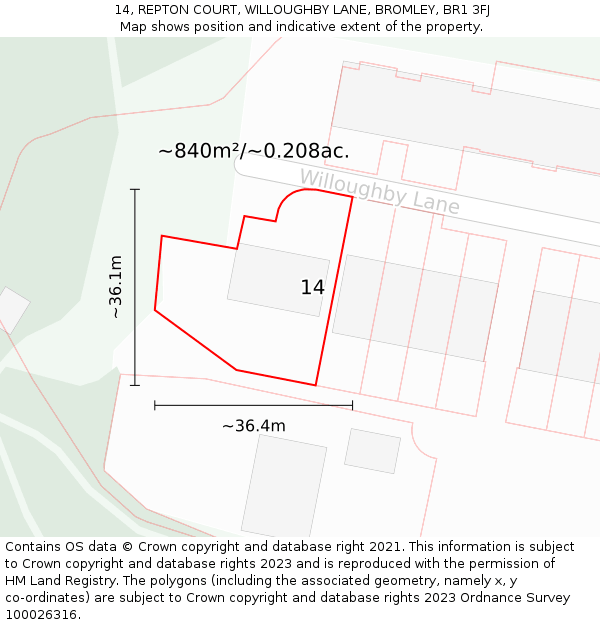 14, REPTON COURT, WILLOUGHBY LANE, BROMLEY, BR1 3FJ: Plot and title map