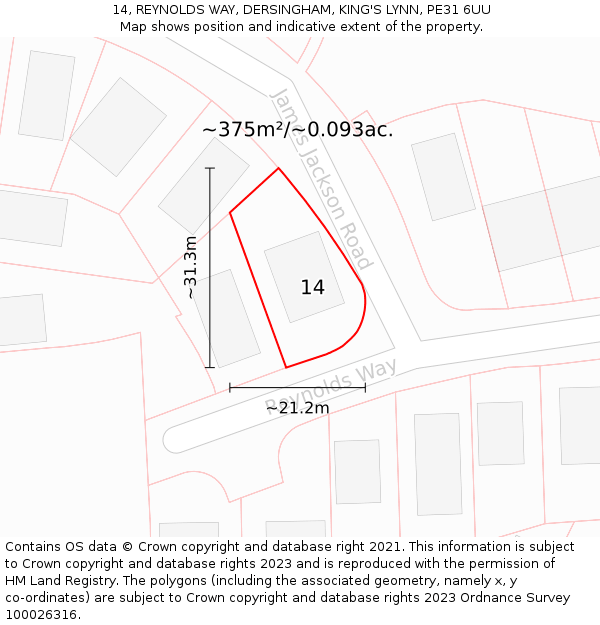 14, REYNOLDS WAY, DERSINGHAM, KING'S LYNN, PE31 6UU: Plot and title map