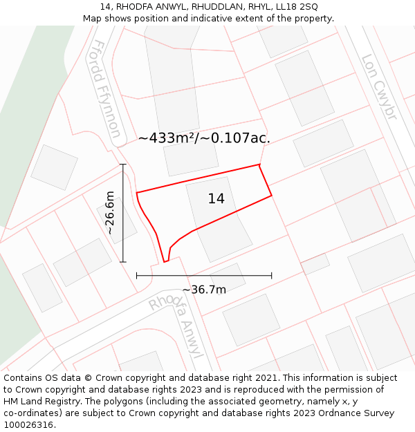 14, RHODFA ANWYL, RHUDDLAN, RHYL, LL18 2SQ: Plot and title map