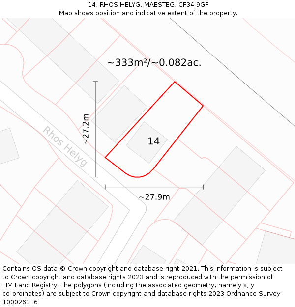 14, RHOS HELYG, MAESTEG, CF34 9GF: Plot and title map