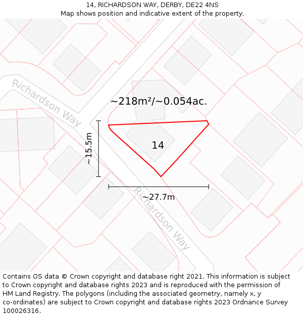 14, RICHARDSON WAY, DERBY, DE22 4NS: Plot and title map