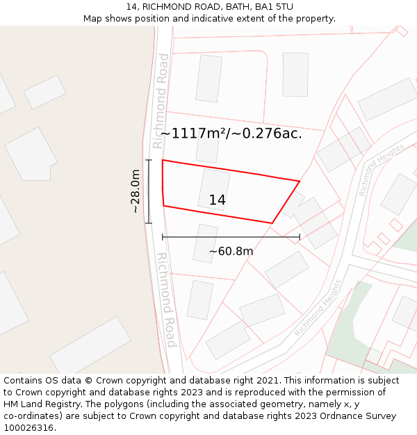 14, RICHMOND ROAD, BATH, BA1 5TU: Plot and title map