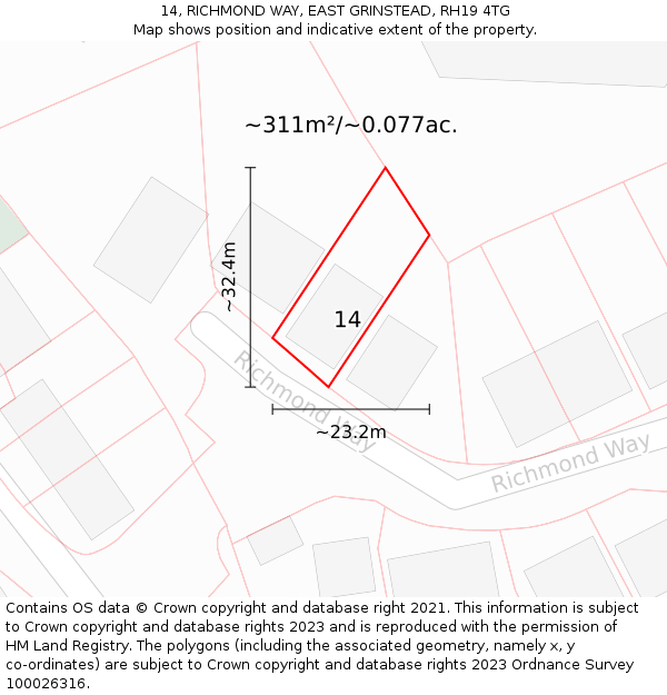 14, RICHMOND WAY, EAST GRINSTEAD, RH19 4TG: Plot and title map