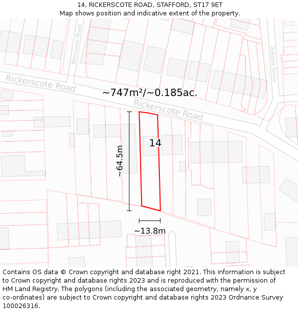 14, RICKERSCOTE ROAD, STAFFORD, ST17 9ET: Plot and title map