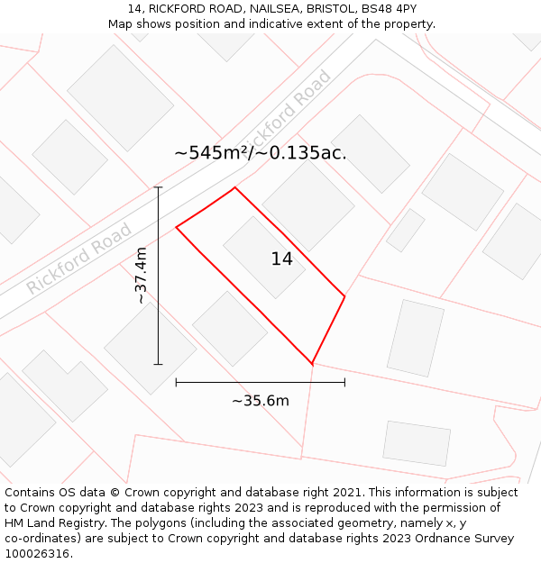 14, RICKFORD ROAD, NAILSEA, BRISTOL, BS48 4PY: Plot and title map