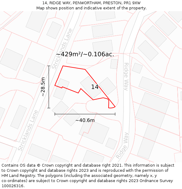 14, RIDGE WAY, PENWORTHAM, PRESTON, PR1 9XW: Plot and title map