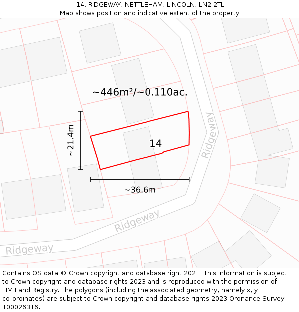 14, RIDGEWAY, NETTLEHAM, LINCOLN, LN2 2TL: Plot and title map