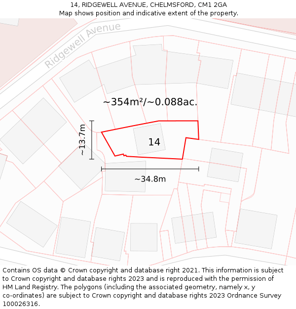 14, RIDGEWELL AVENUE, CHELMSFORD, CM1 2GA: Plot and title map
