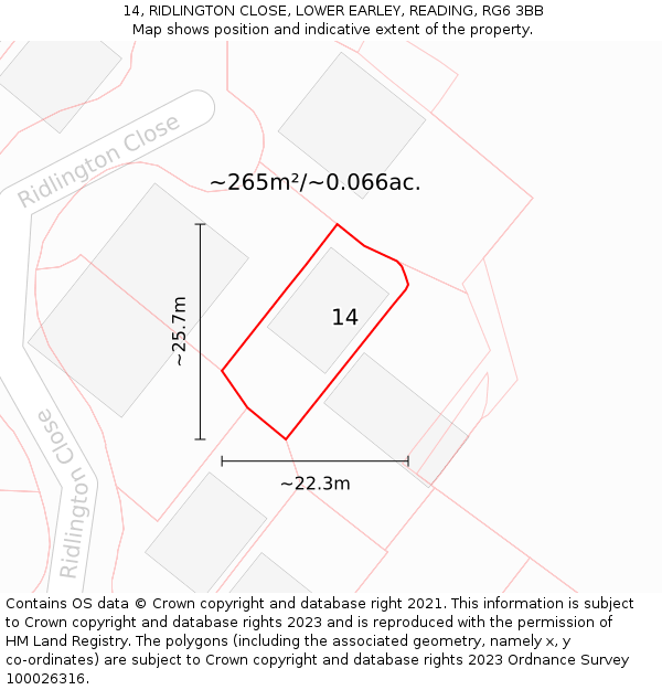 14, RIDLINGTON CLOSE, LOWER EARLEY, READING, RG6 3BB: Plot and title map