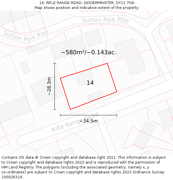 14, RIFLE RANGE ROAD, KIDDERMINSTER, DY11 7NA: Plot and title map