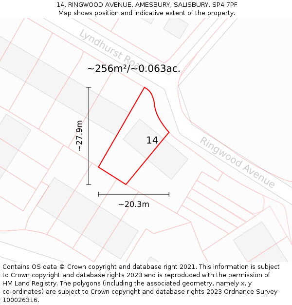 14, RINGWOOD AVENUE, AMESBURY, SALISBURY, SP4 7PF: Plot and title map
