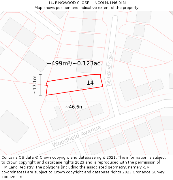 14, RINGWOOD CLOSE, LINCOLN, LN6 0LN: Plot and title map