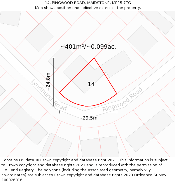 14, RINGWOOD ROAD, MAIDSTONE, ME15 7EG: Plot and title map
