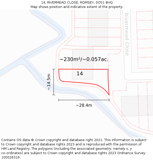 14, RIVERMEAD CLOSE, ROMSEY, SO51 8HQ: Plot and title map
