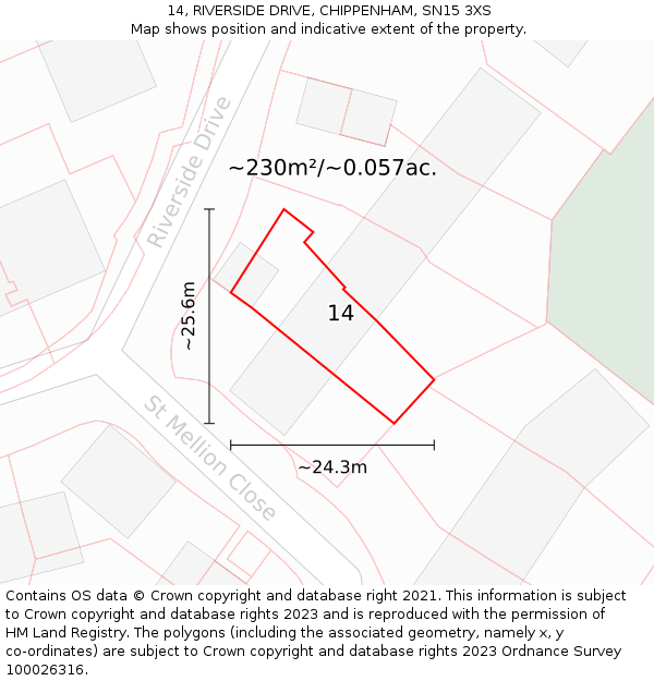 14, RIVERSIDE DRIVE, CHIPPENHAM, SN15 3XS: Plot and title map