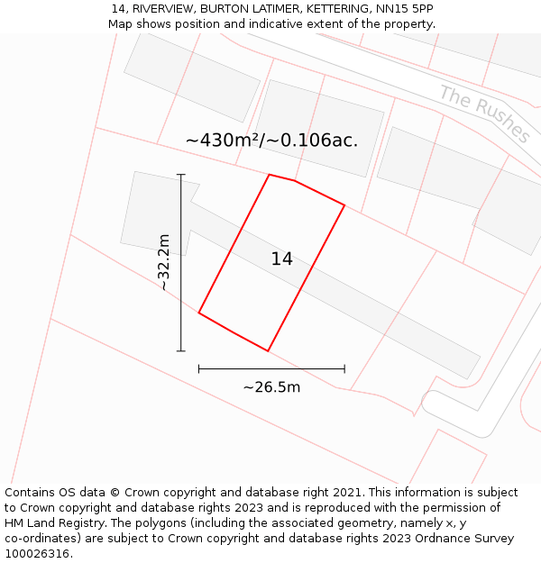 14, RIVERVIEW, BURTON LATIMER, KETTERING, NN15 5PP: Plot and title map