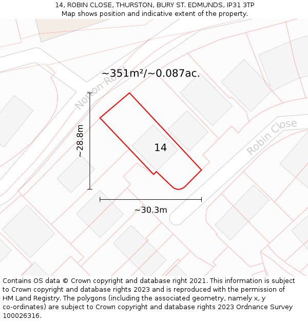 14, ROBIN CLOSE, THURSTON, BURY ST. EDMUNDS, IP31 3TP: Plot and title map