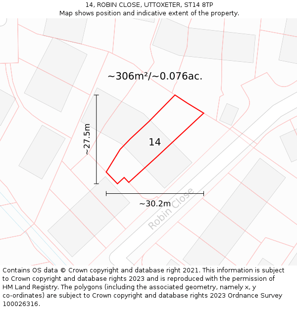 14, ROBIN CLOSE, UTTOXETER, ST14 8TP: Plot and title map