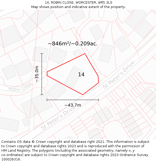 14, ROBIN CLOSE, WORCESTER, WR5 3LS: Plot and title map