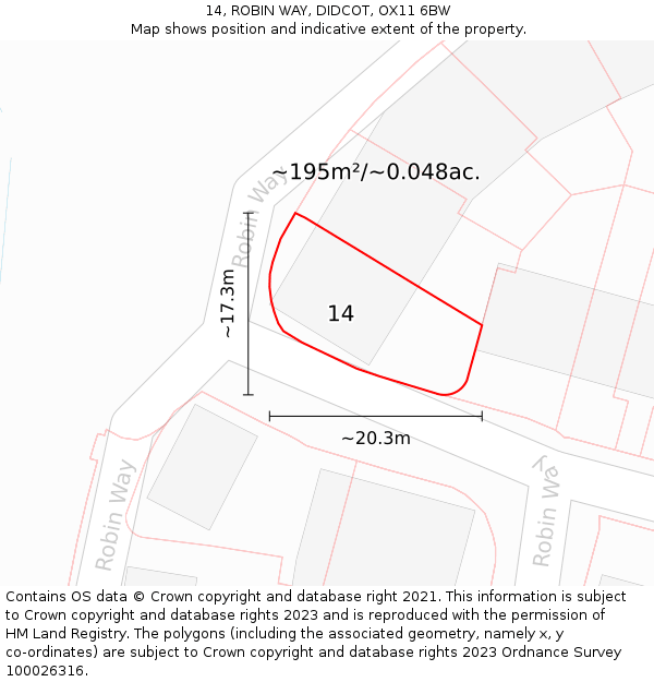 14, ROBIN WAY, DIDCOT, OX11 6BW: Plot and title map