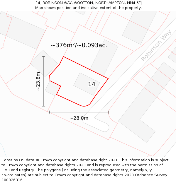 14, ROBINSON WAY, WOOTTON, NORTHAMPTON, NN4 6FJ: Plot and title map