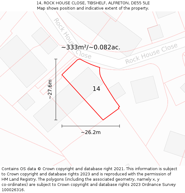 14, ROCK HOUSE CLOSE, TIBSHELF, ALFRETON, DE55 5LE: Plot and title map