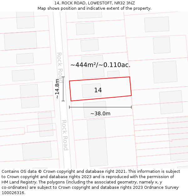14, ROCK ROAD, LOWESTOFT, NR32 3NZ: Plot and title map