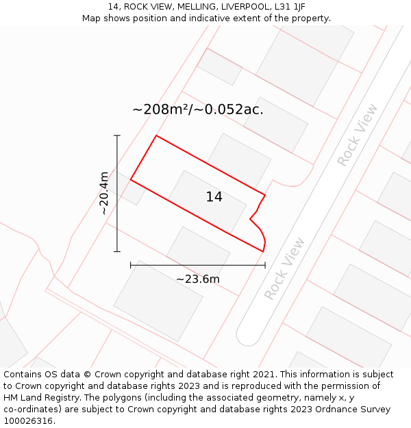 14, ROCK VIEW, MELLING, LIVERPOOL, L31 1JF: Plot and title map