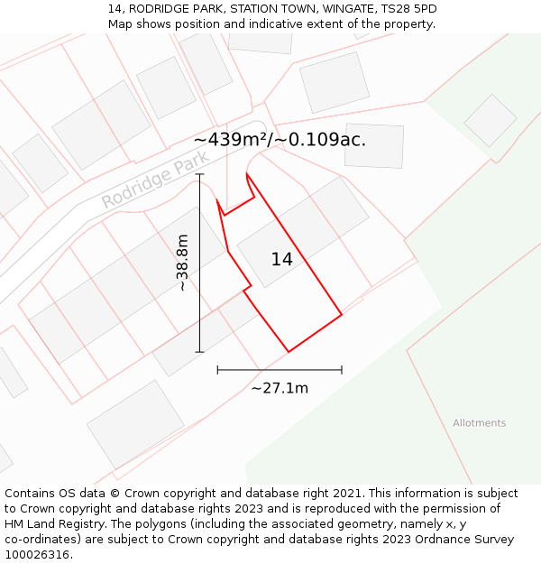 14, RODRIDGE PARK, STATION TOWN, WINGATE, TS28 5PD: Plot and title map