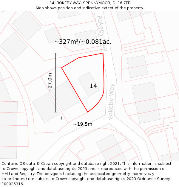 14, ROKEBY WAY, SPENNYMOOR, DL16 7FB: Plot and title map
